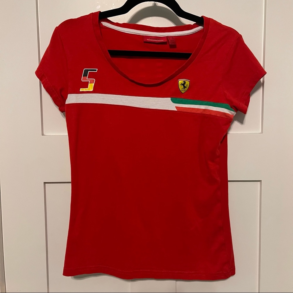 Ferrari size small bright red Y2K Vettel number 5 racing t-shirt!